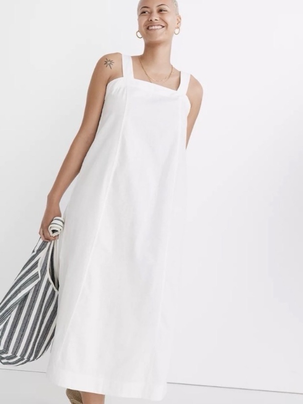 Madewell Linen-Cotton Princess-Seamed Midi Dress Ivory M